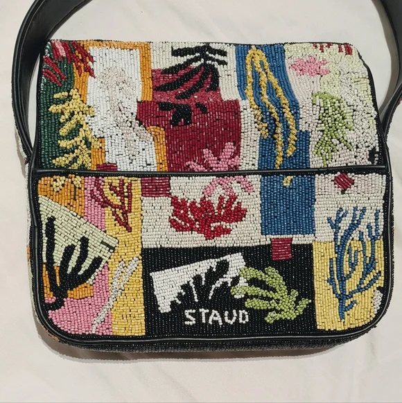 STAUD Tommy Beaded Bag in Coral Patchwork - Picture 10 of 13